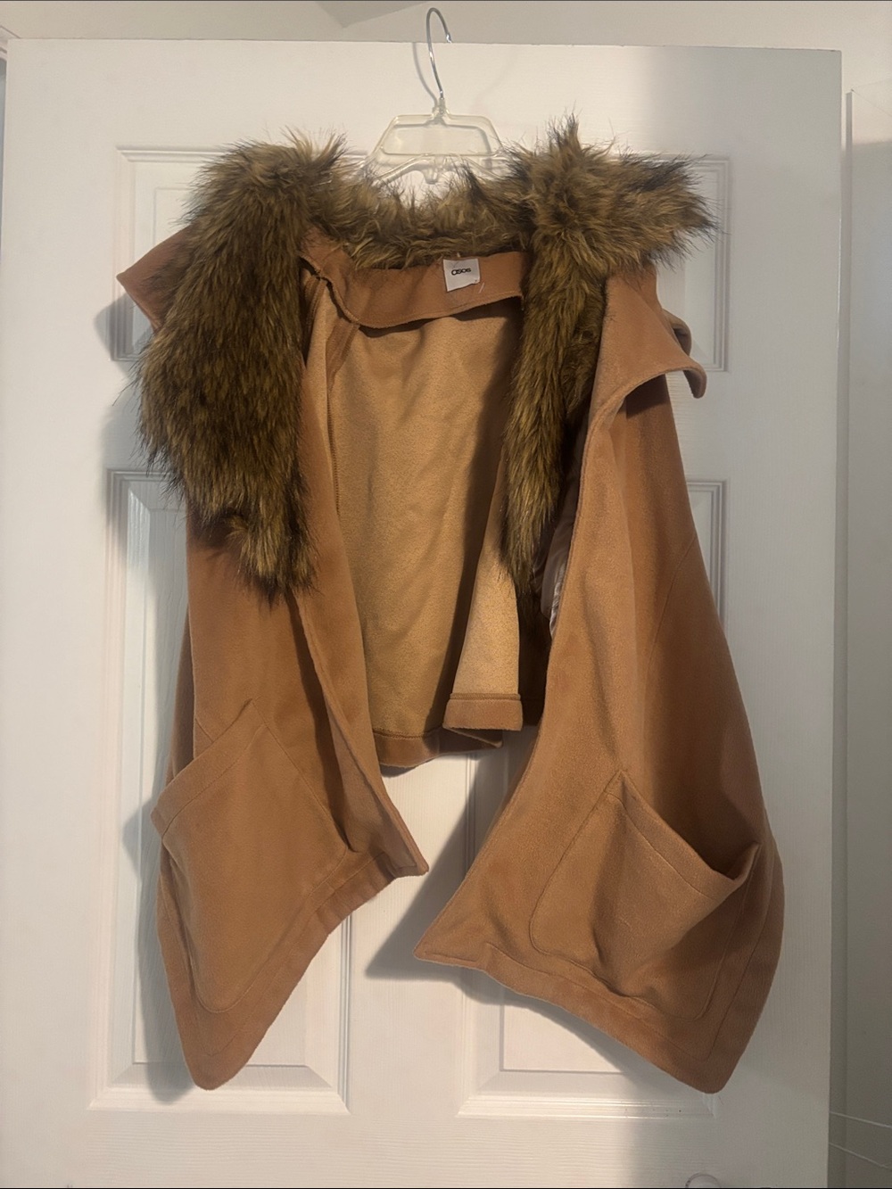 ASOS Camel Faux-Fur Trim Cape Jacket